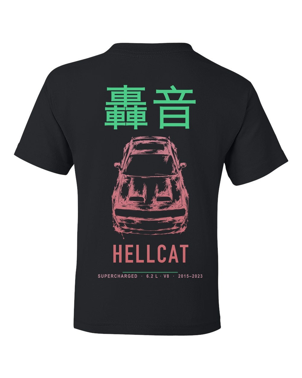 HELLCAT full-back artwork black kids tee back view with the design