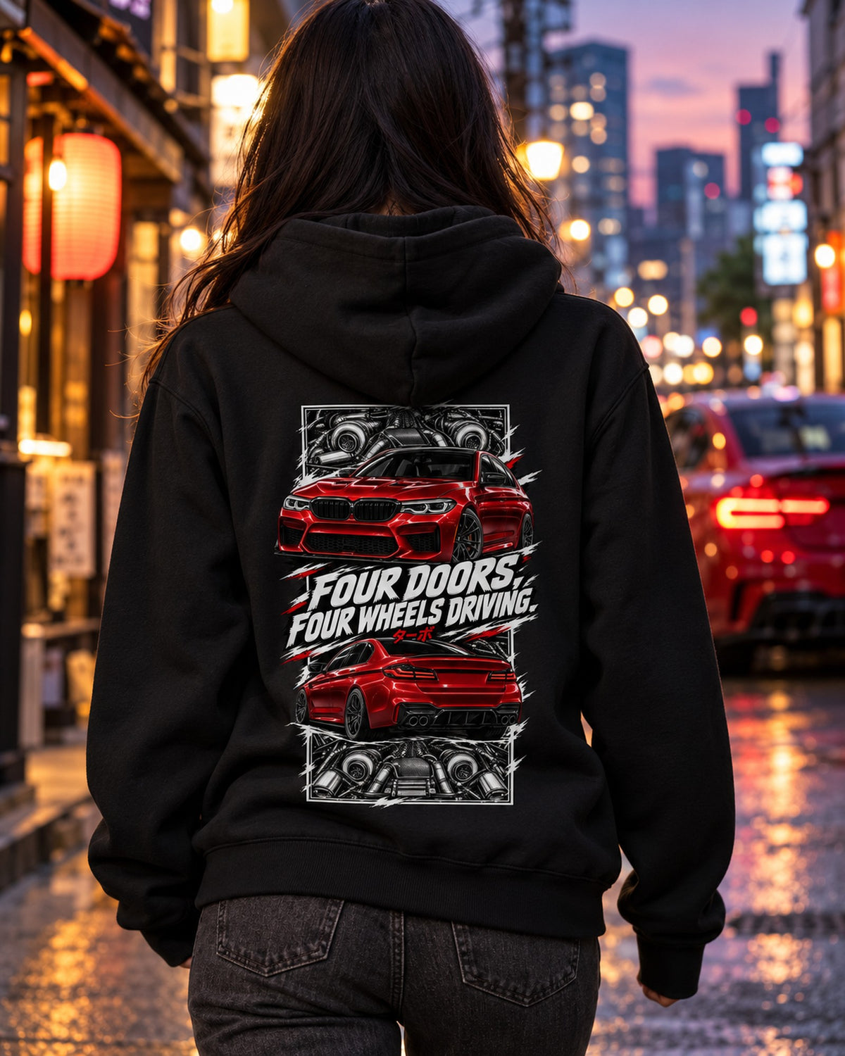 BMW F90 M5 Torn Poster Full-Back Graphic Tee Pull Over Hoodie Black worn hero