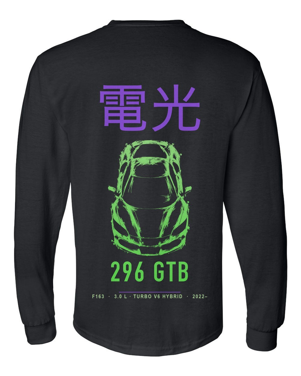 296 GTB full-back artwork black long sleeve back view with the design