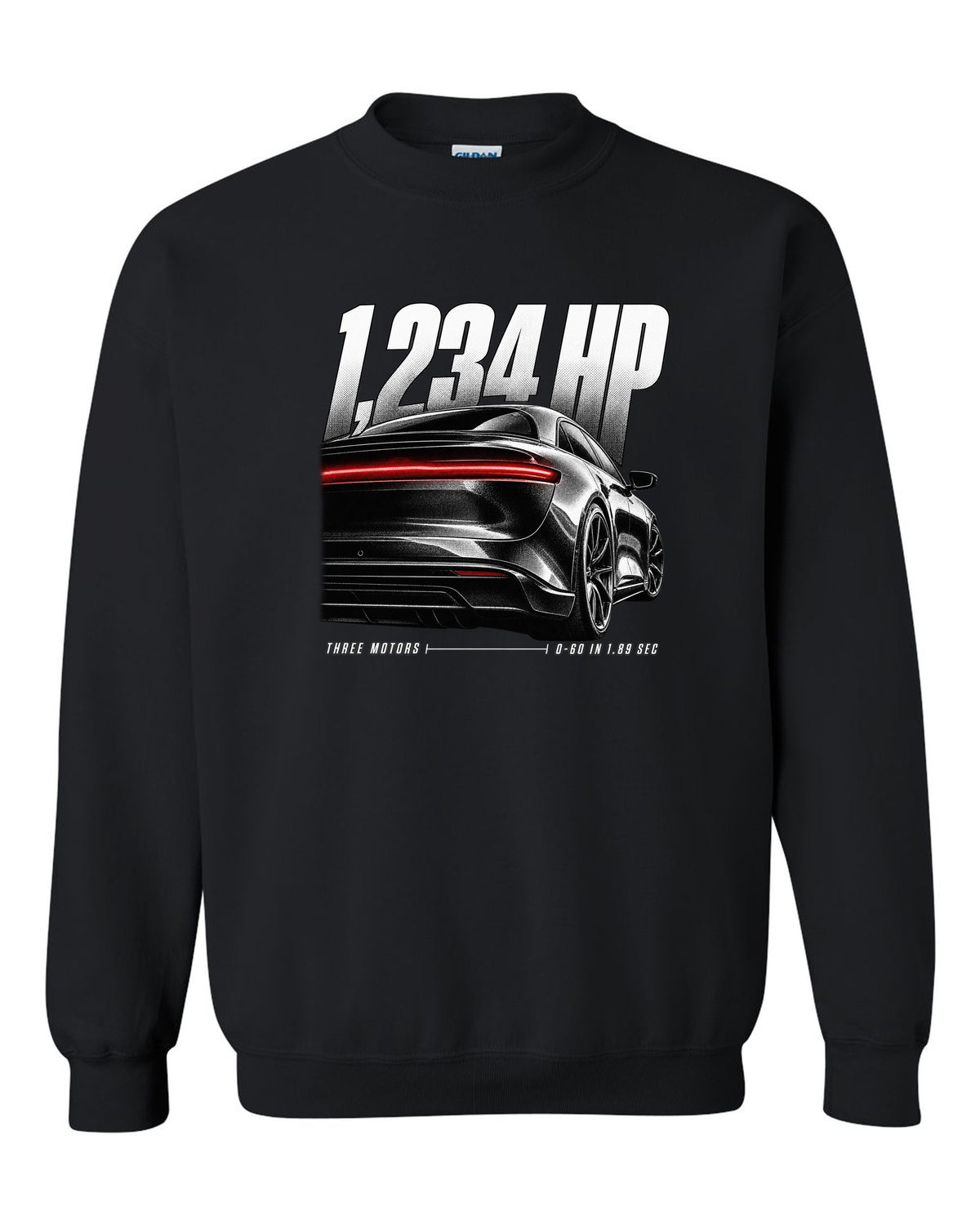 Rear detail macro of Lucid Air Sapphire 2023 with light slit and performance figures black crewneck front view with the design
