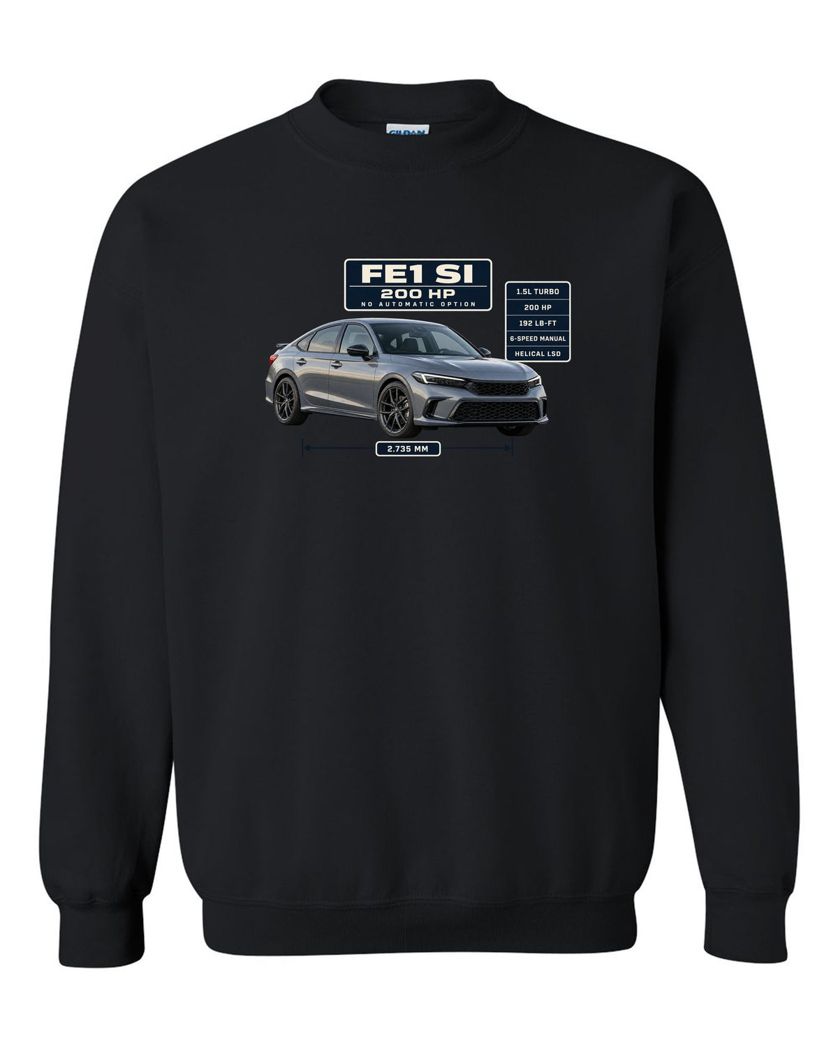 Honda Civic Si FE1 sedan front three-quarter spec poster print black crewneck front view with the design