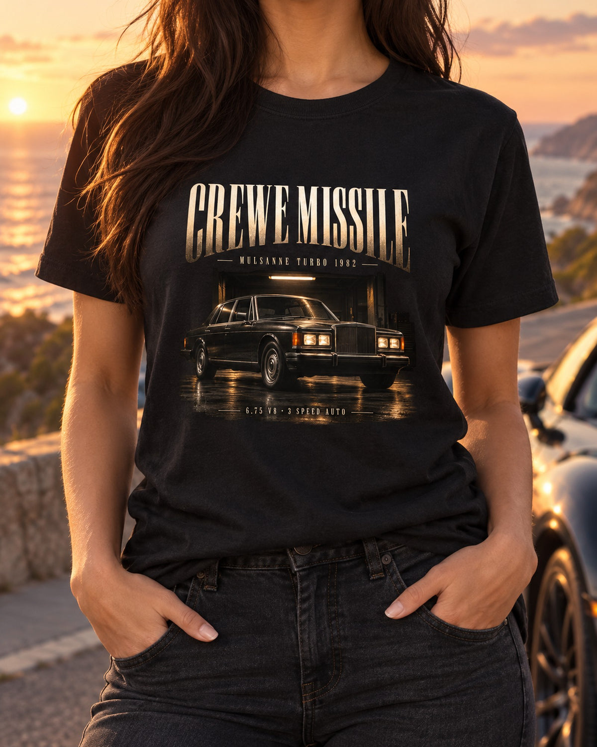 Bentley Mulsanne Turbo 1982 Crewe Missile Garage Night Tee T-Shirt Black worn hero