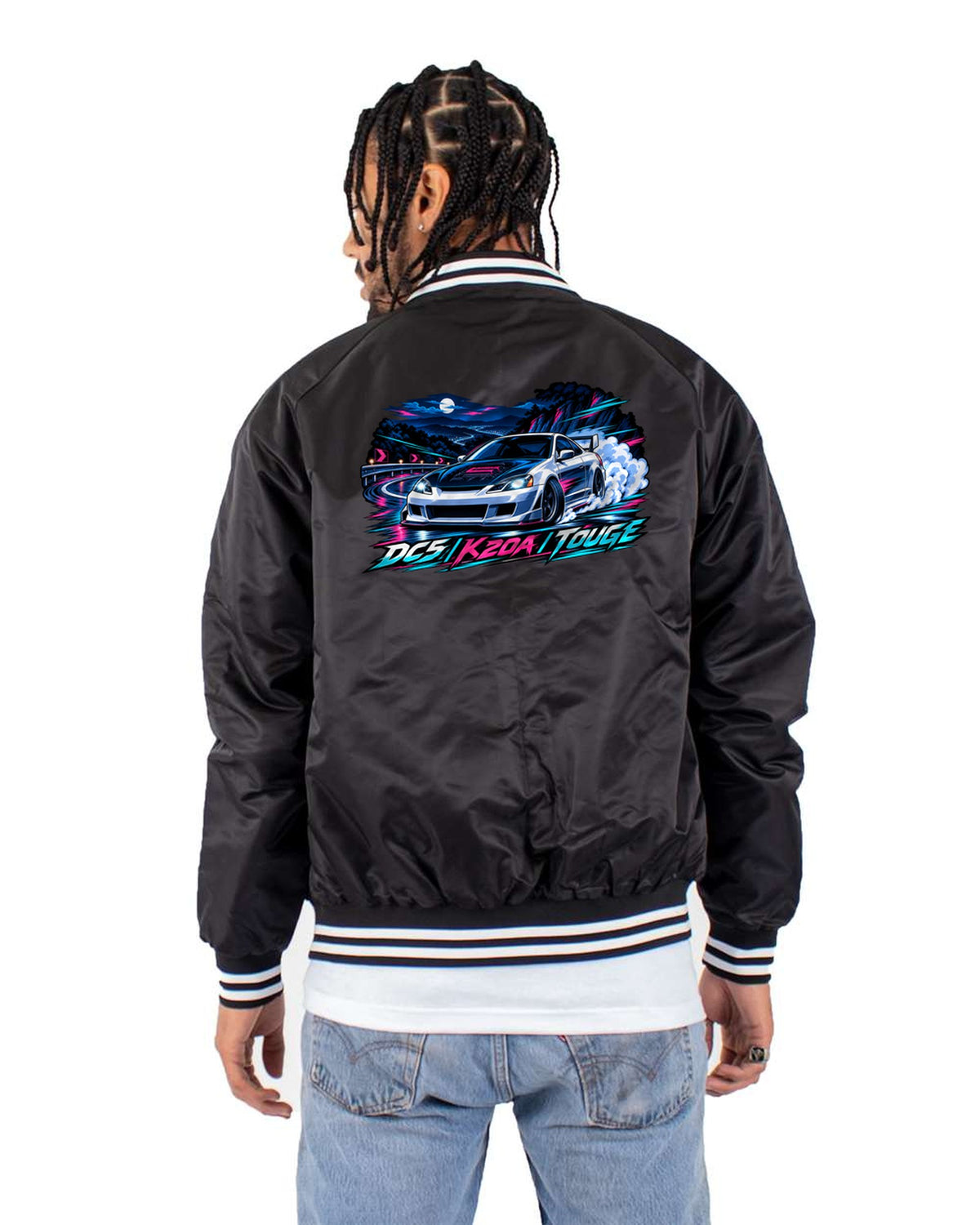 Honda Integra Type R DC5 Six Speed Only Crest Shirt Bomber Jacket Black back