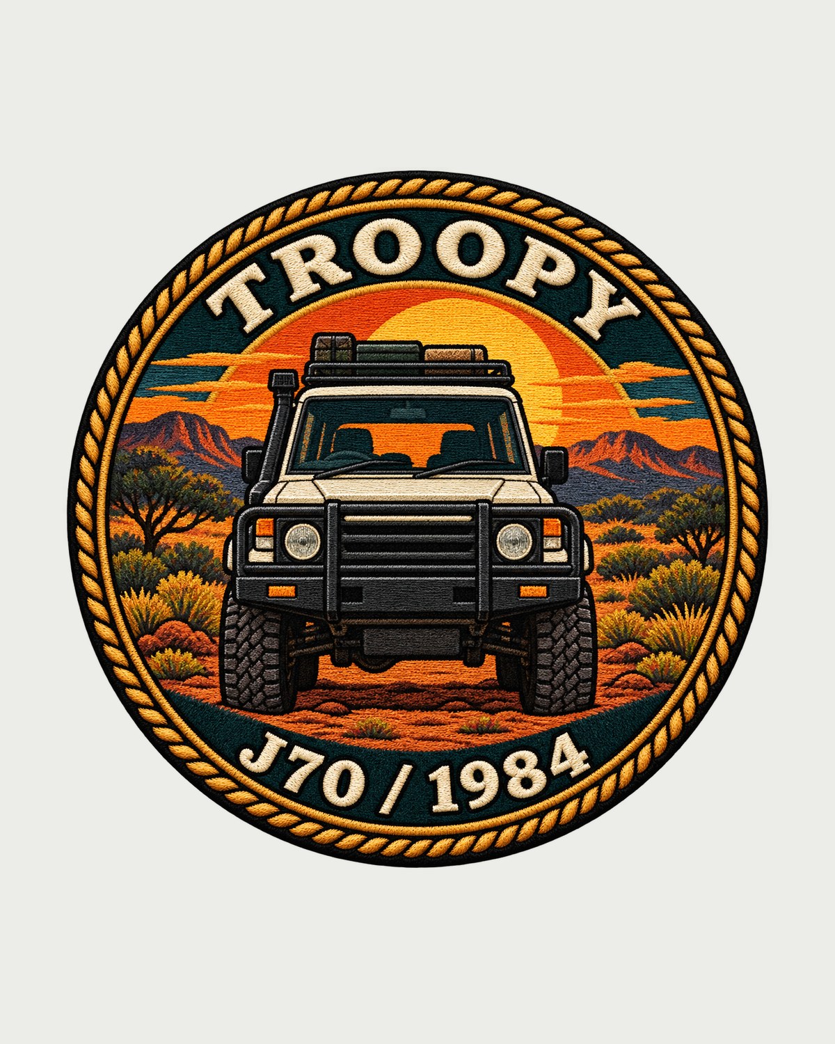 Toyota Land Cruiser J70 Troopy Sunset Crest Shirt for 4x4 Fans design only