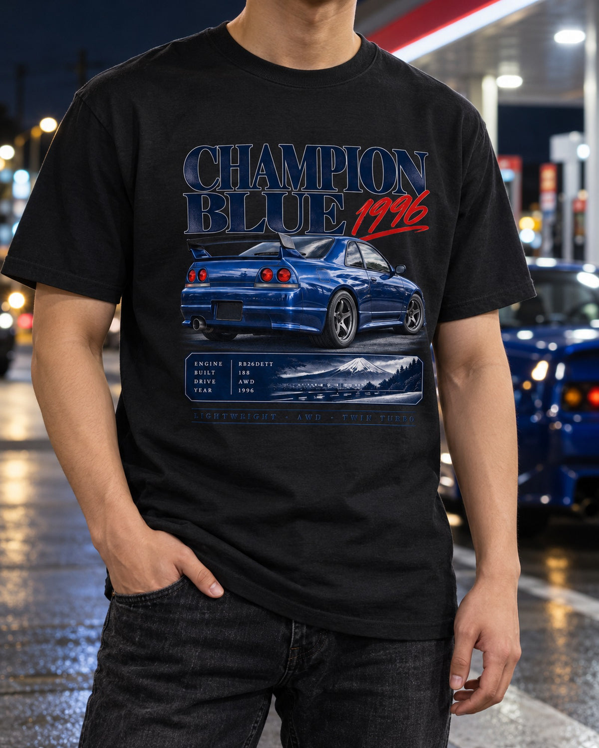 Skyline GT-R R33 LM Limited Champion Blue Archive Tee T-Shirt Black worn hero