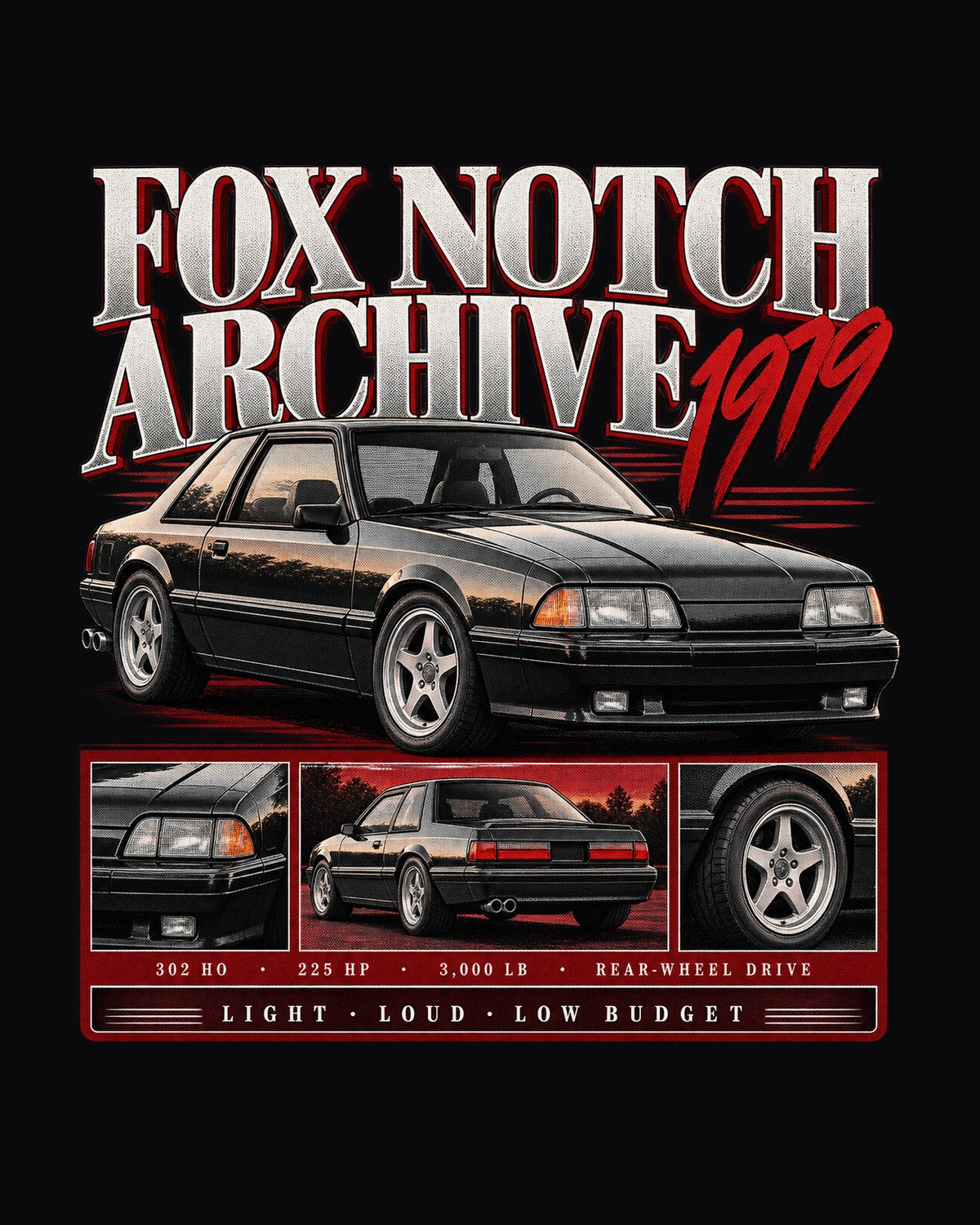 Ford Mustang Fox Body Notchback 1979 Archive Panel Shirt design only