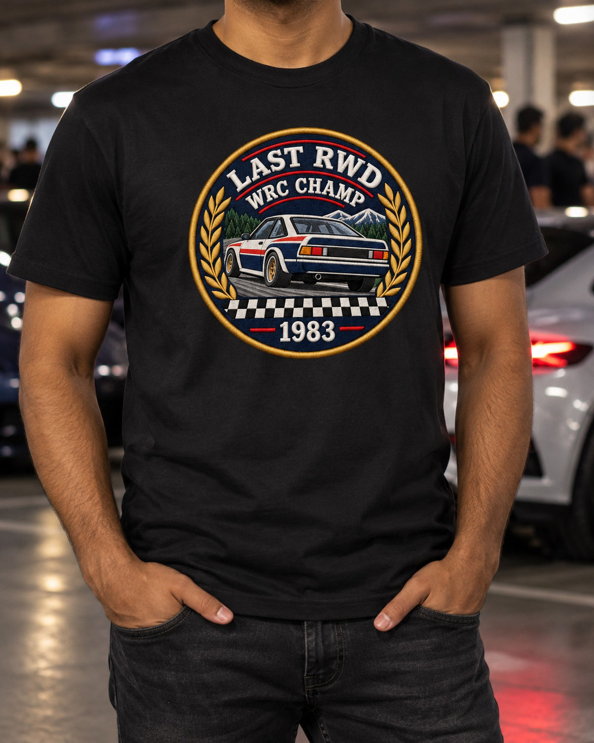 Lancia Rally 037 1983 Embroidery Style Patch Shirt T-Shirt Black worn hero