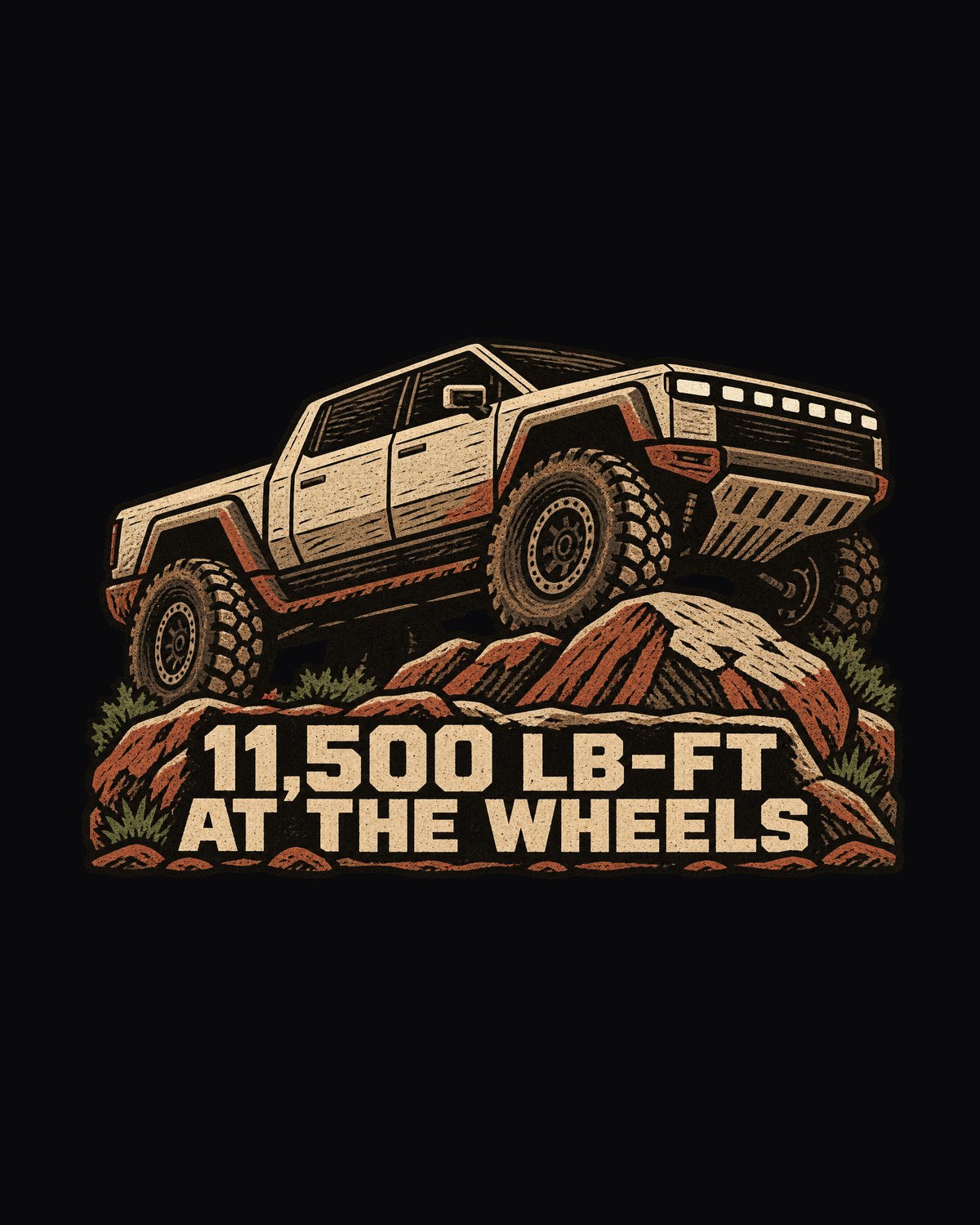 GMC Hummer EV Linocut Woodcut Tee, Wheel Torque print design only