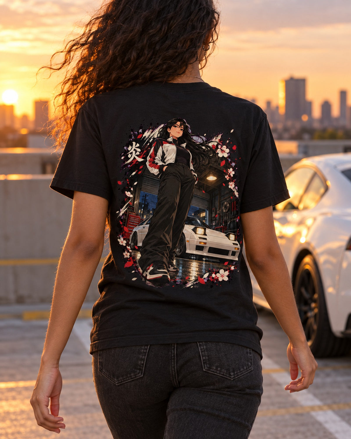 Mazda RX-7 FC Anime Girl Shirt, Hoodie & More T-Shirt Black worn hero