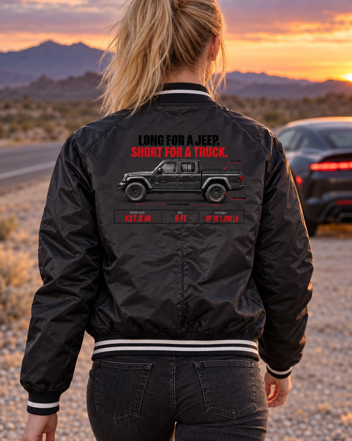 Jeep Gladiator JT Bed Spec Poster print Tee Bomber Jacket Black worn hero