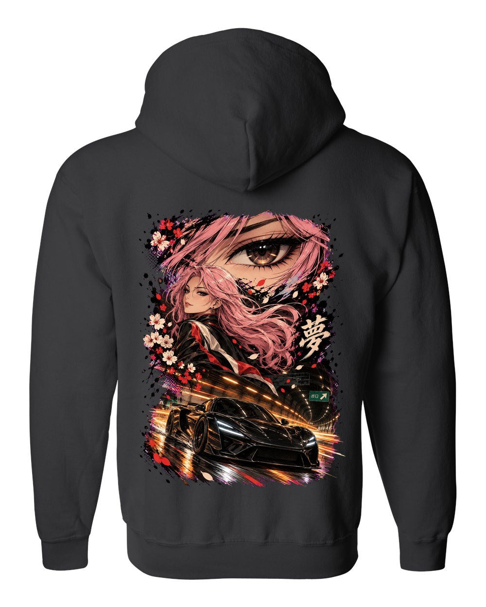 Rimac Nevera Anime Girl Zip Hoodie Black back