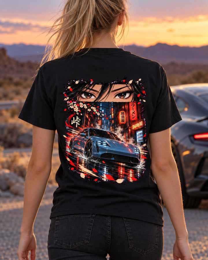 Porsche Taycan Turbo S Anime Girl Shirt, Hoodie & More T-Shirt Black worn hero