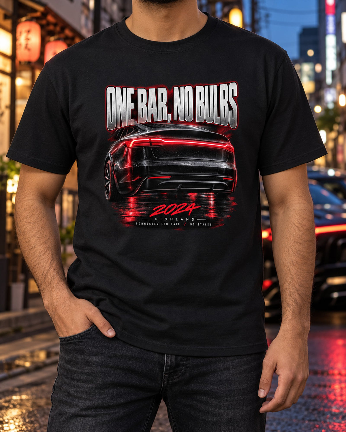 Tesla Model 3 Highland One Bar Taillight Macro Shirt, 2024 T-Shirt Black worn hero