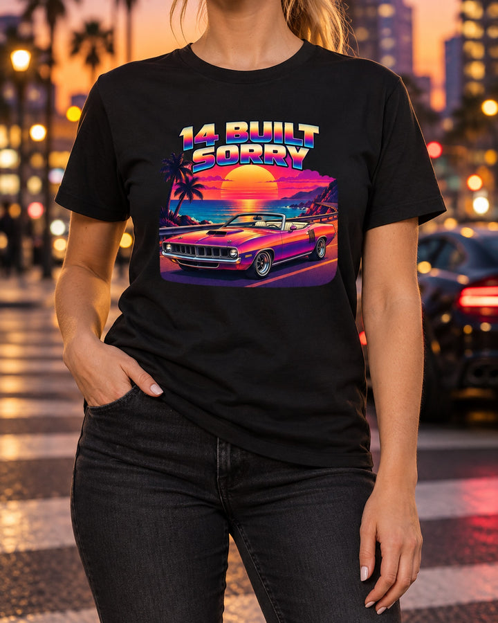 1970 Plymouth Hemi 'Cuda Convertible Sunset Synth Shirt T-Shirt Black worn hero