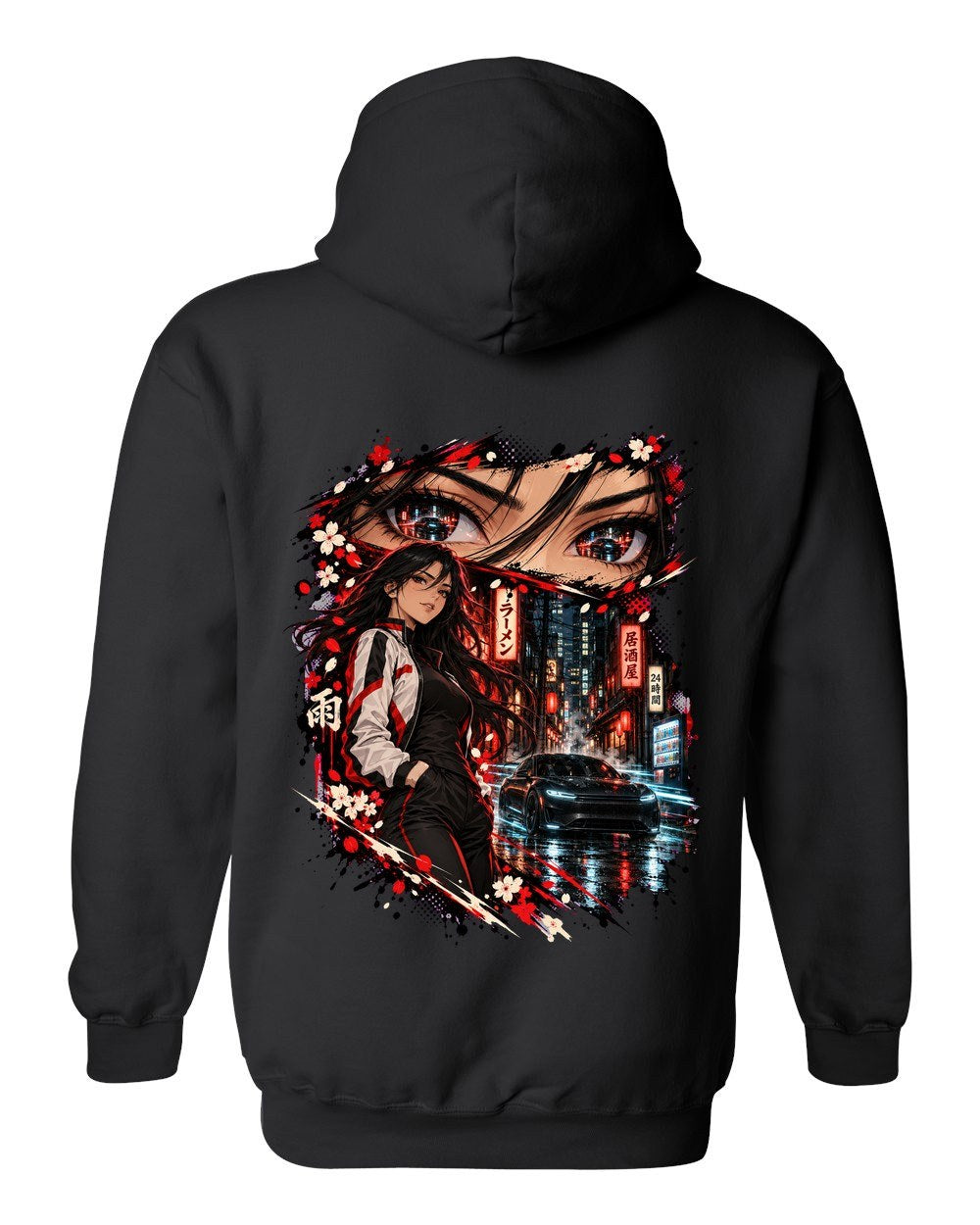 Tesla Model S Plaid Anime Girl Pull Over Hoodie Black back