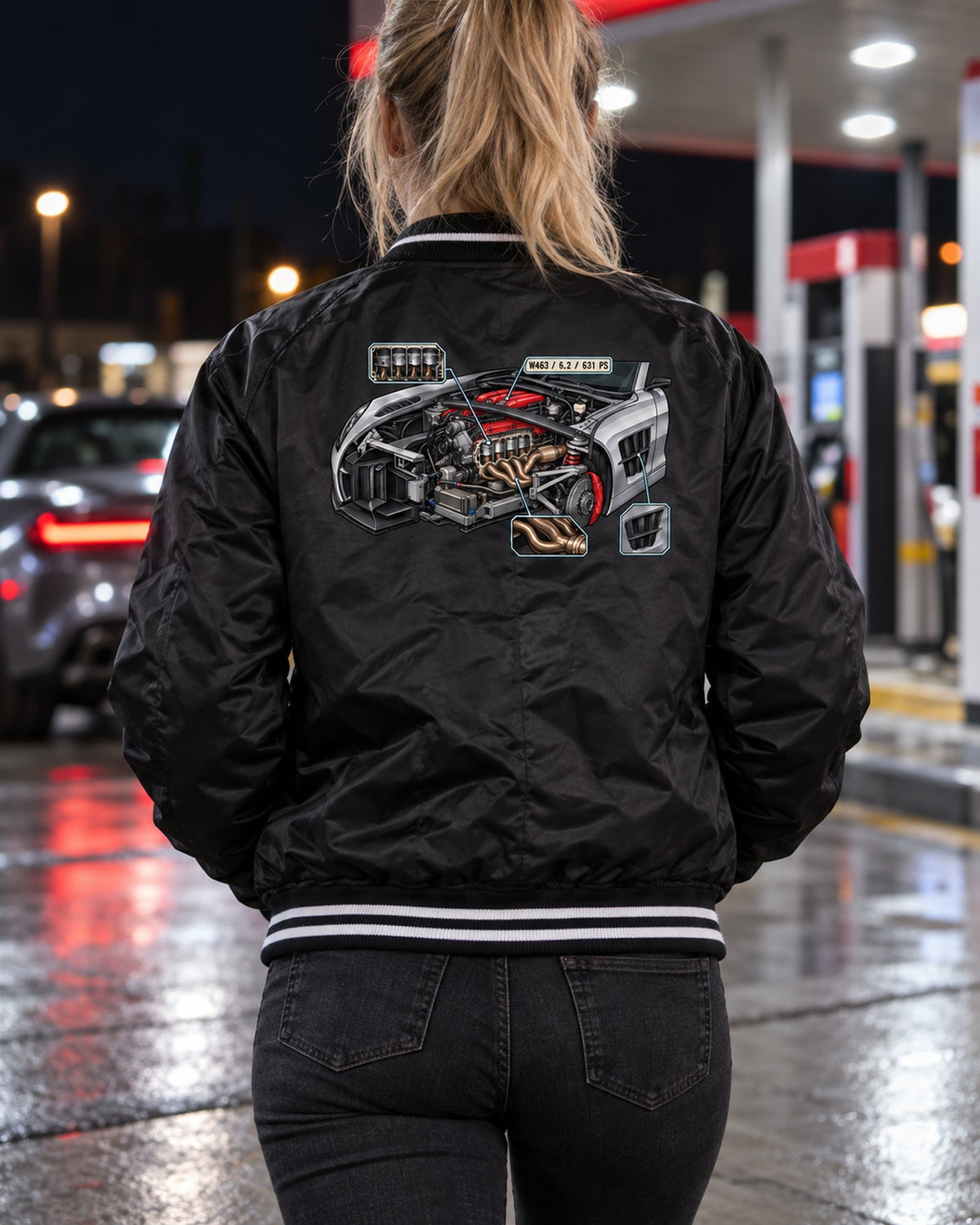 Mercedes G-Class W463 Field Plan Technical Blueprint Shirt Bomber Jacket Black worn hero