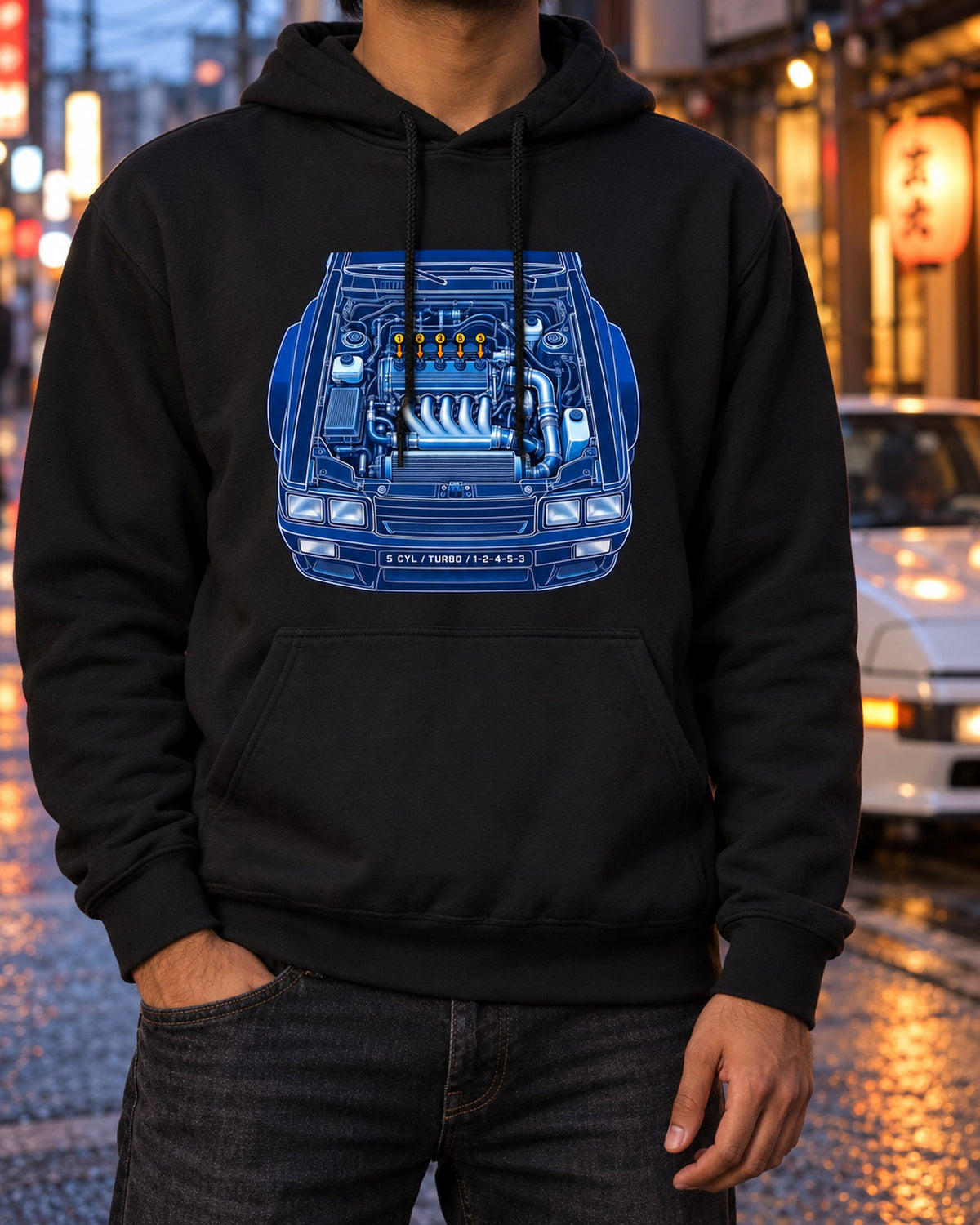 Audi Ur-Quattro Type 85 Cyanotype Blueprint Shirt, 1-2-4-5-3 Pull Over Hoodie Black worn hero