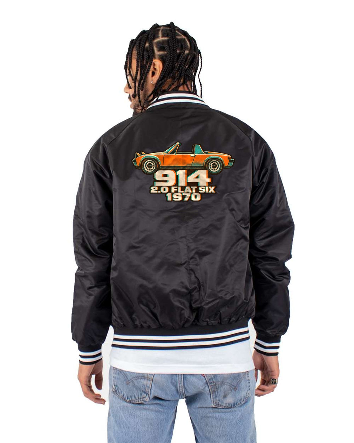 Porsche 914/6 Two-Colour Risograph Shirt, 2.0 Flat Six 1970 Bomber Jacket Black back