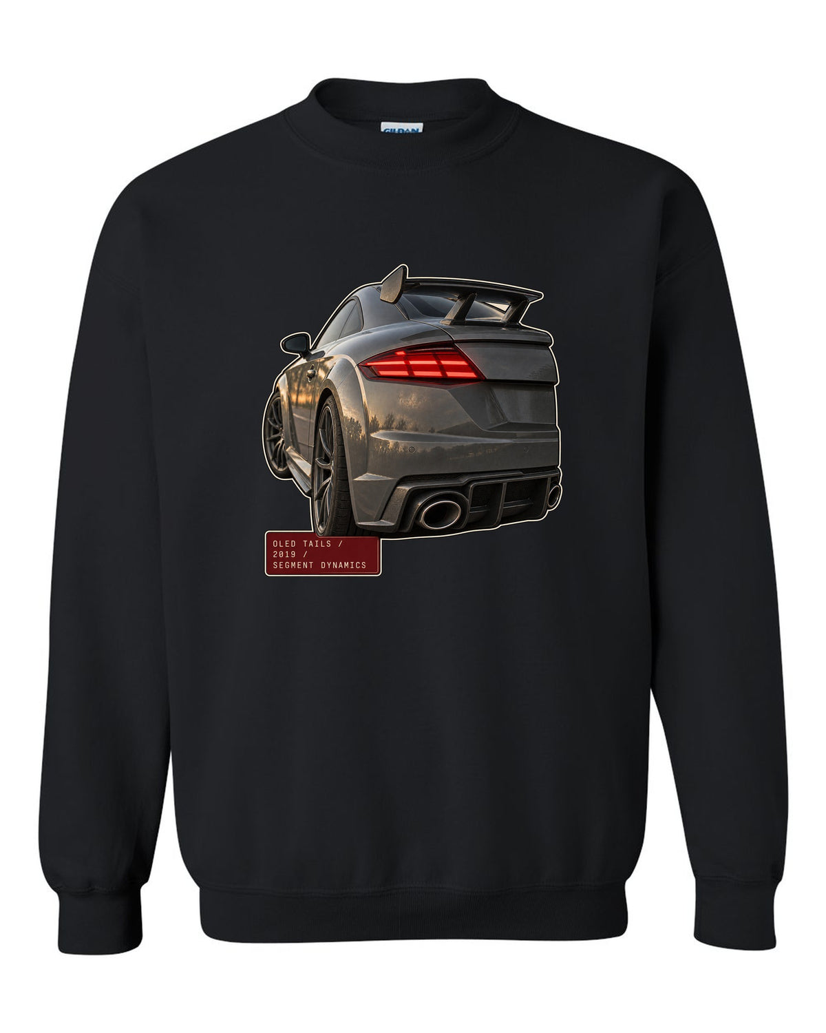 Audi TT RS facelift OLED taillight macro print black crewneck front view with the design