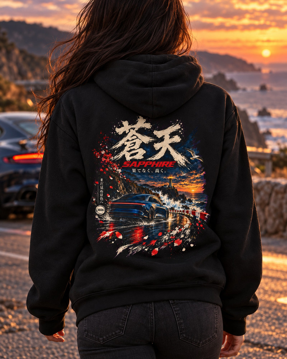 Lucid Air Sapphire Blue Sky Shirt, Hoodie & More Pull Over Hoodie Black worn hero