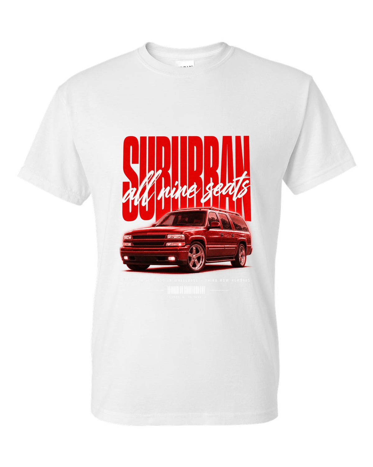 2000-06 Chevy Suburban GMT800 street poster print white t-shirt front view with the design