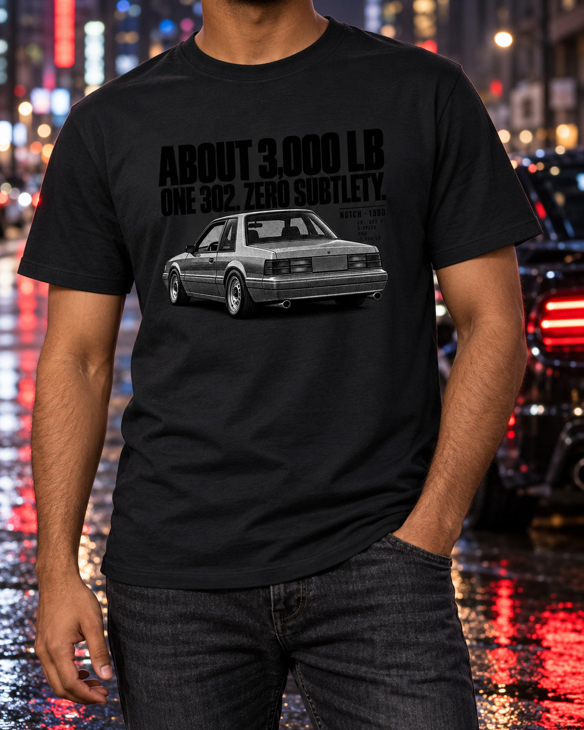 Ford Mustang Fox Body LX Notchback Halftone Shirt, 1990 T-Shirt Black worn hero