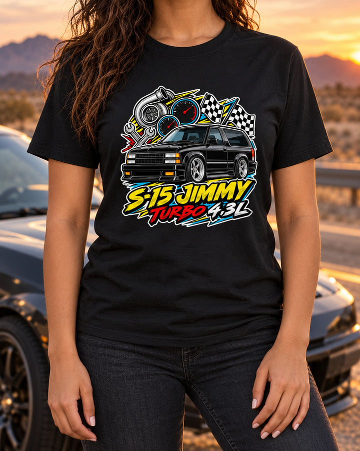 GMC Typhoon Sticker Bomb Shirt, S-15 Jimmy Turbo 4.3L Tee T-Shirt Black worn hero