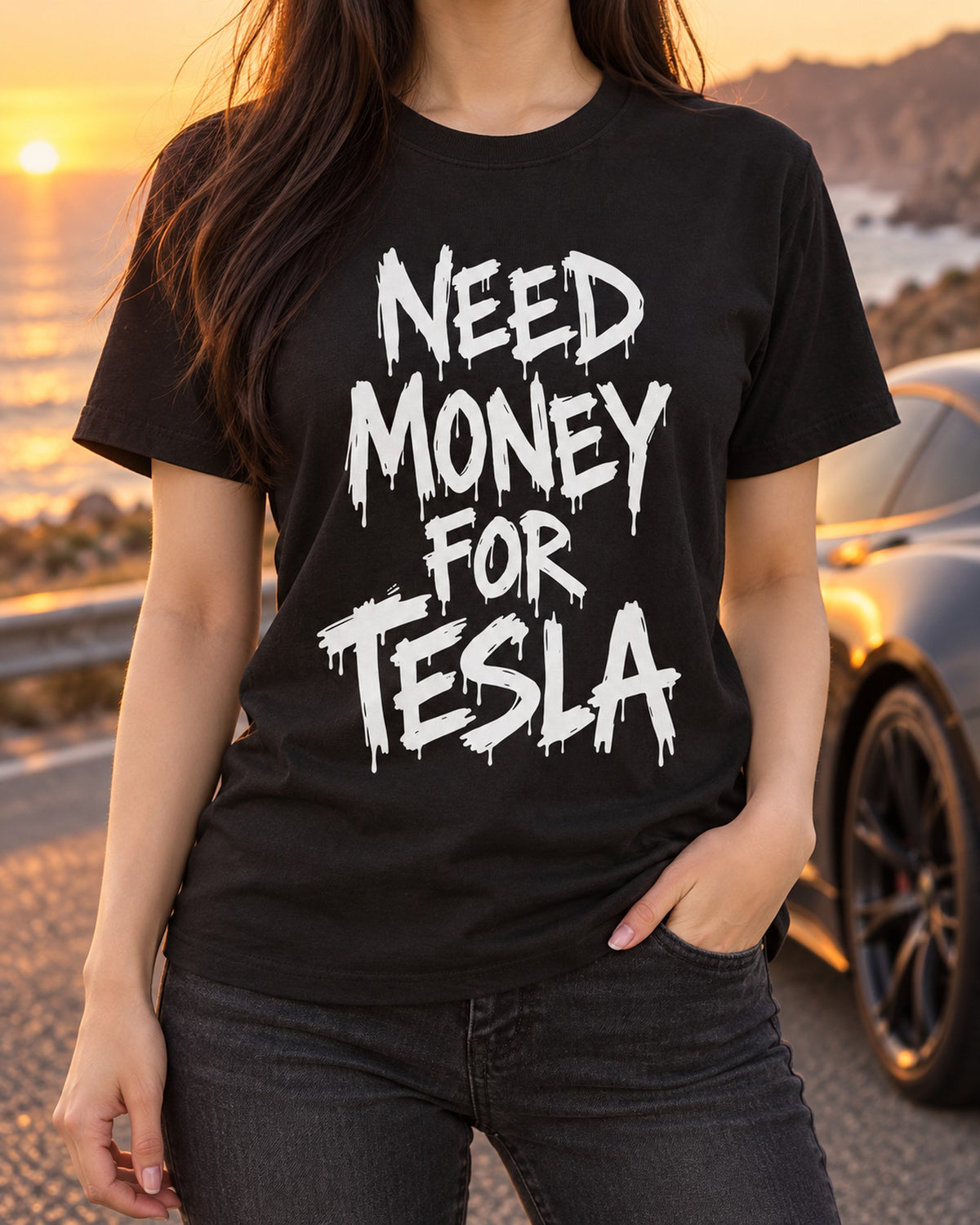 Need Money For Tesla Shirt, Funny Car Guy Tee T-Shirt Black worn hero