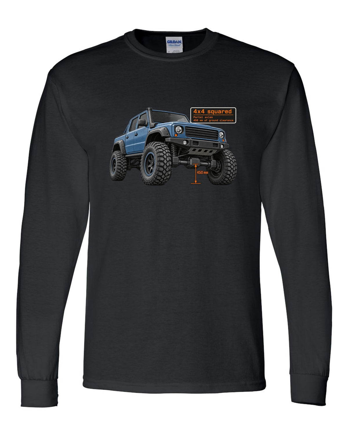 Halftone print of a Mercedes-AMG G63 4x4 squared W463 black long sleeve front view with the design