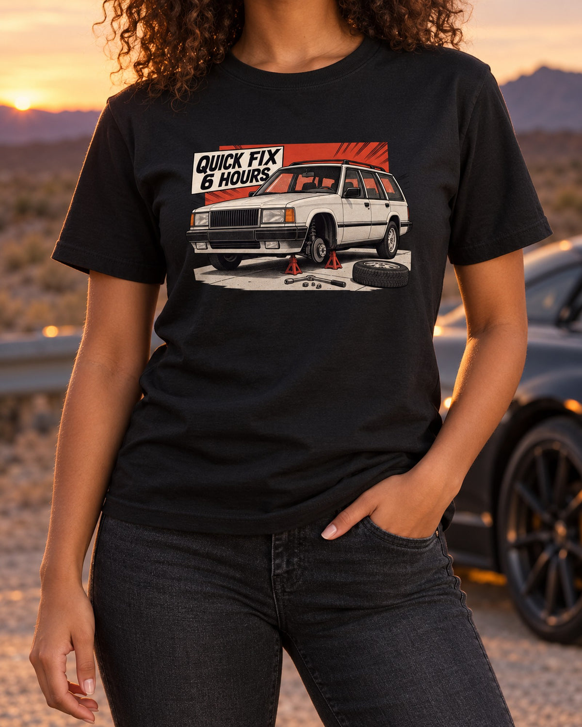 Jeep Cherokee XJ Quick Fix Manga Panel print Shirt T-Shirt Black worn hero
