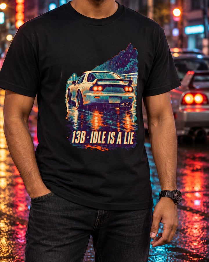 FD3S RX-7 13B Idle Is a Lie Risograph Shirt, Rotary Gift T-Shirt Black worn hero