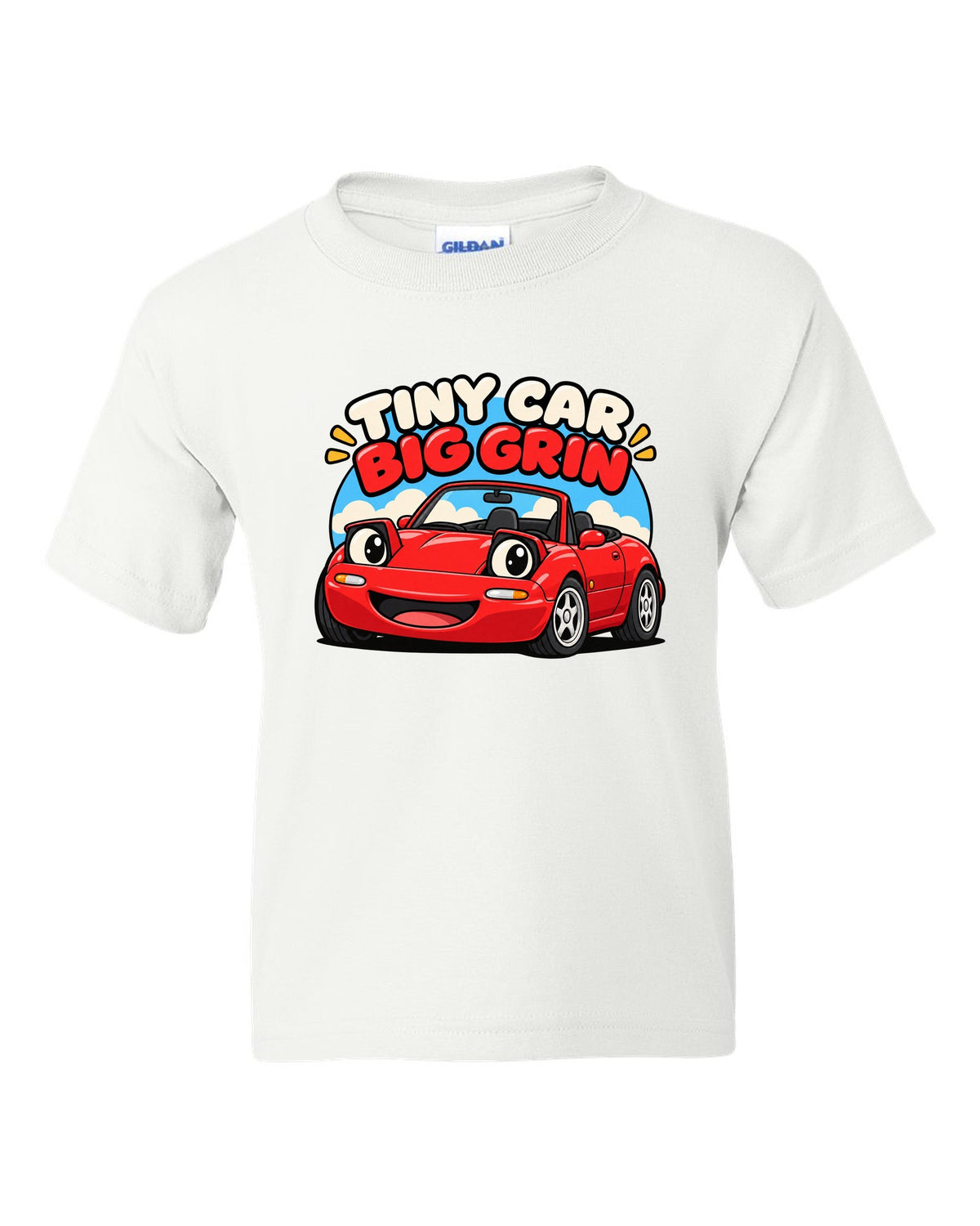 Topographic contour map of a touge road with a Mazda MX-5 ND route white kids tee front view with the design