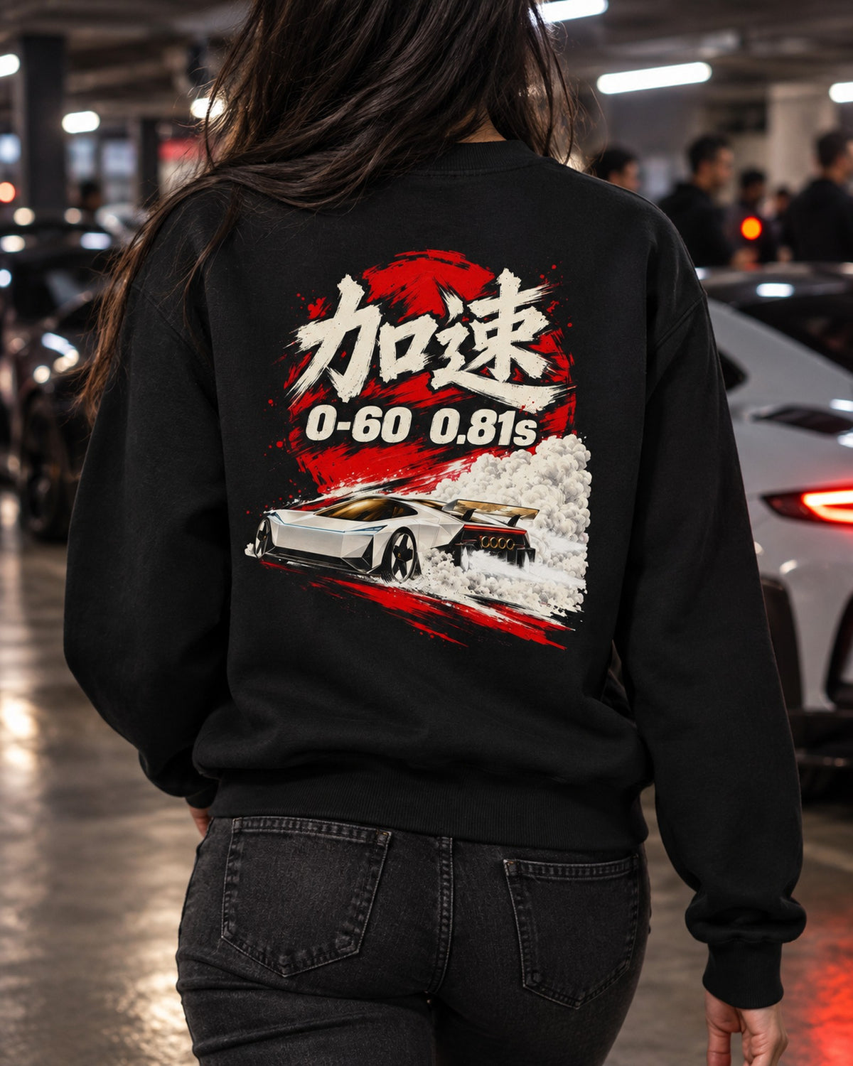 Tesla Roadster 0-60 in 0.81s Shirt, Hoodie & More Crewneck Black worn hero