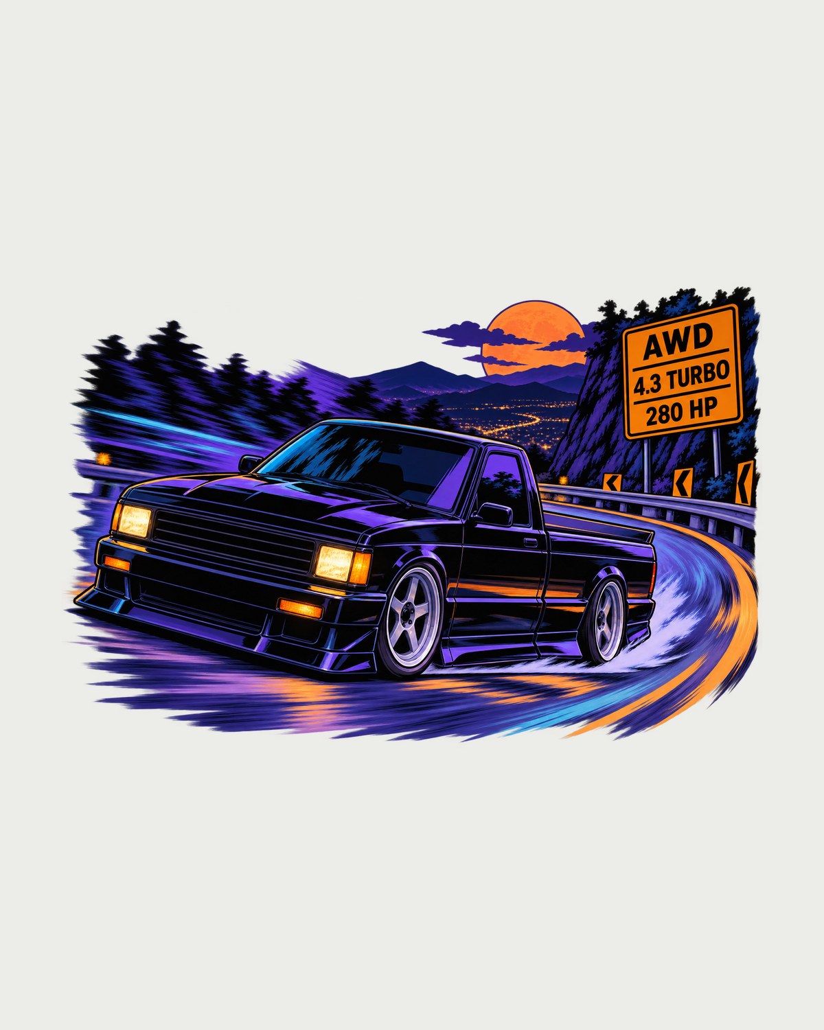 GMC Syclone 1991 Mountain Pass Anime Shirt, 4.3 Turbo AWD Truck Tee design only