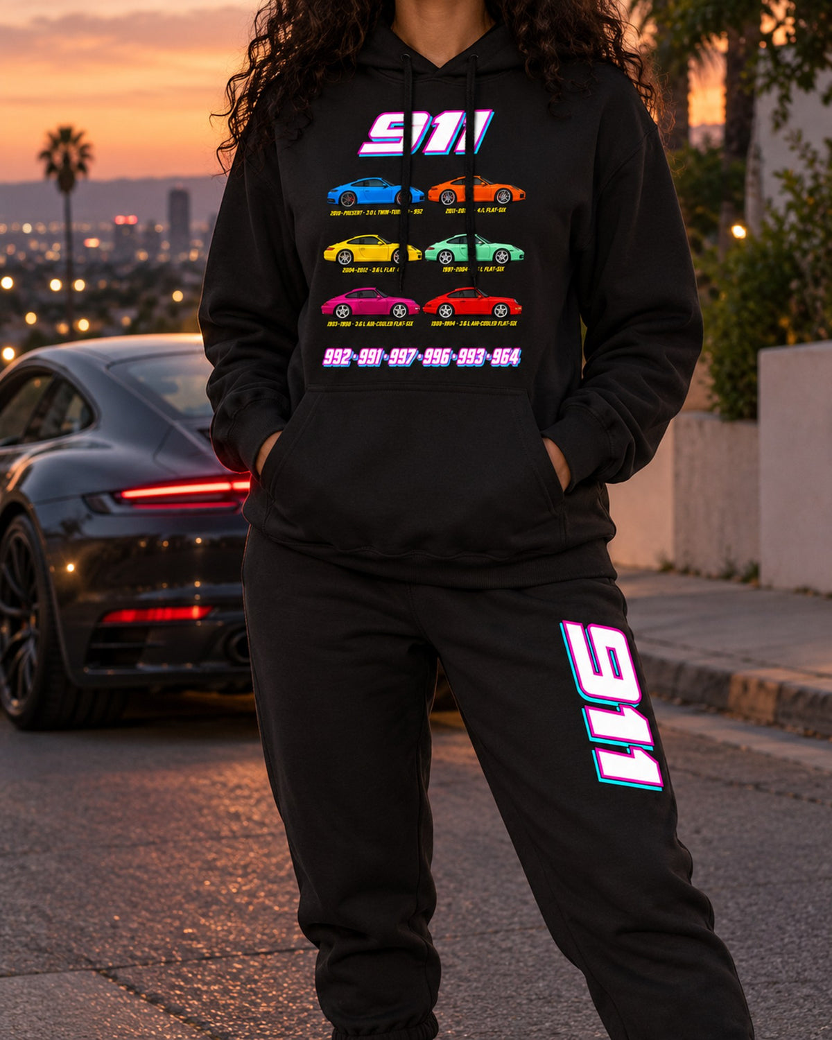 911 Evolution Evolution Hoodie + Jogger Set Black worn hero