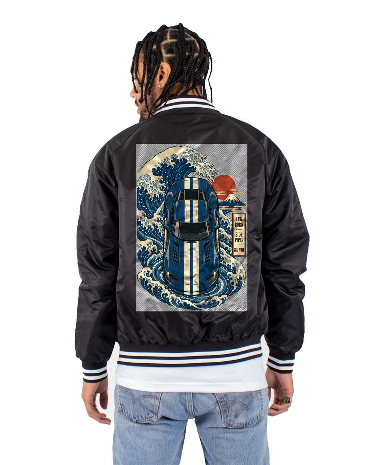 1996 Dodge Viper GTS Ukiyo-e Woodblock Shirt, Double Bubble Bomber Jacket Black back