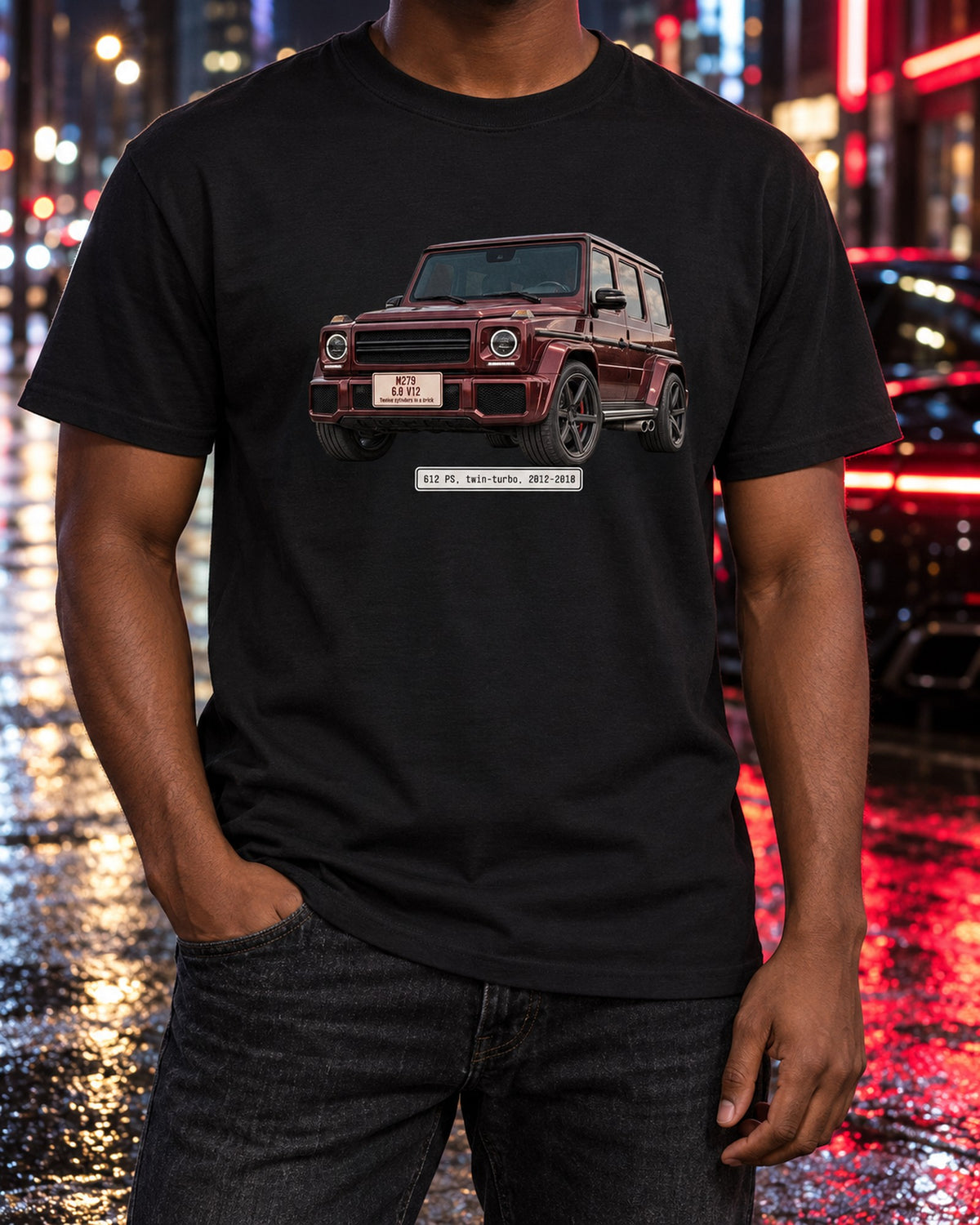 Mercedes-AMG G65 W463 V12 Editorial Tee, M279 6.0 Twelve Cylinders T-Shirt Black worn hero