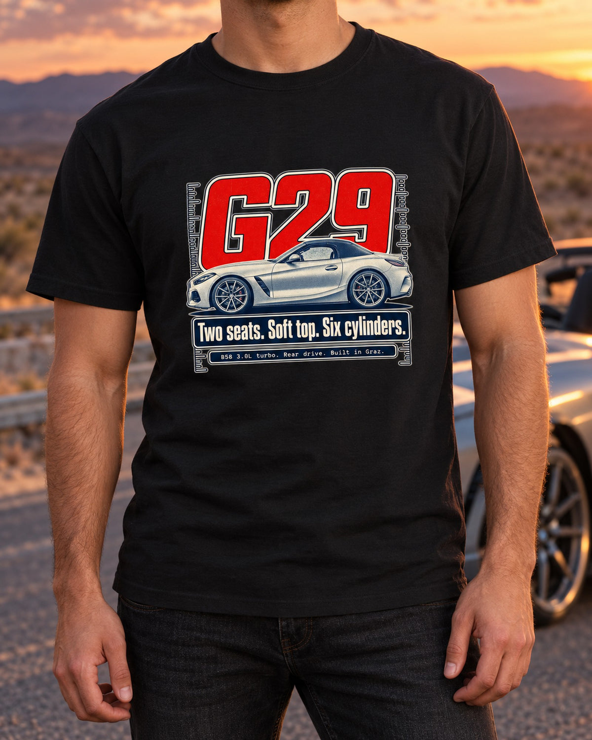 BMW Z4 G29 Halftone Statement Shirt, Roadster Car Gift T-Shirt Black worn hero