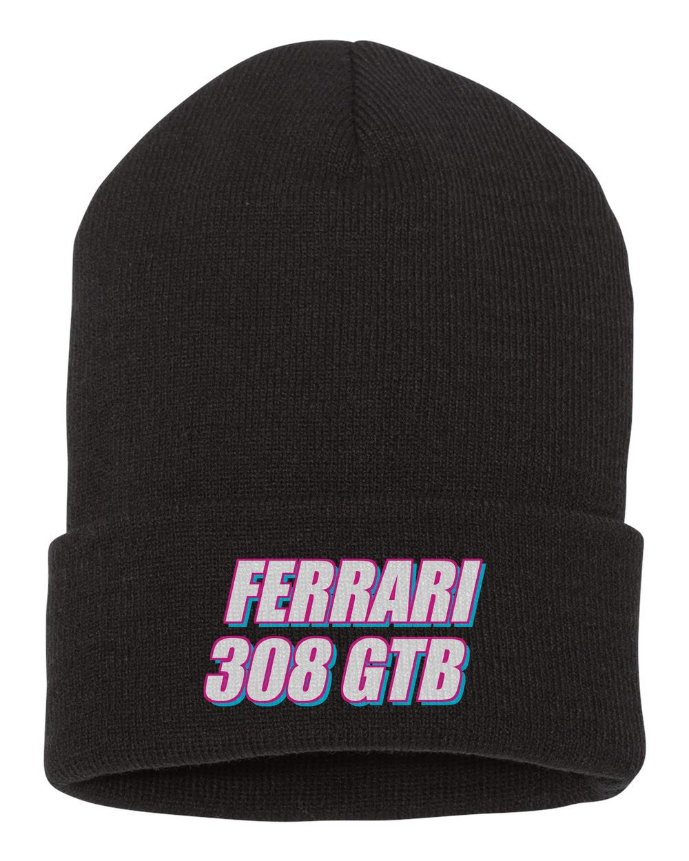Ferrari 308 Gtb black beanie front view with car name