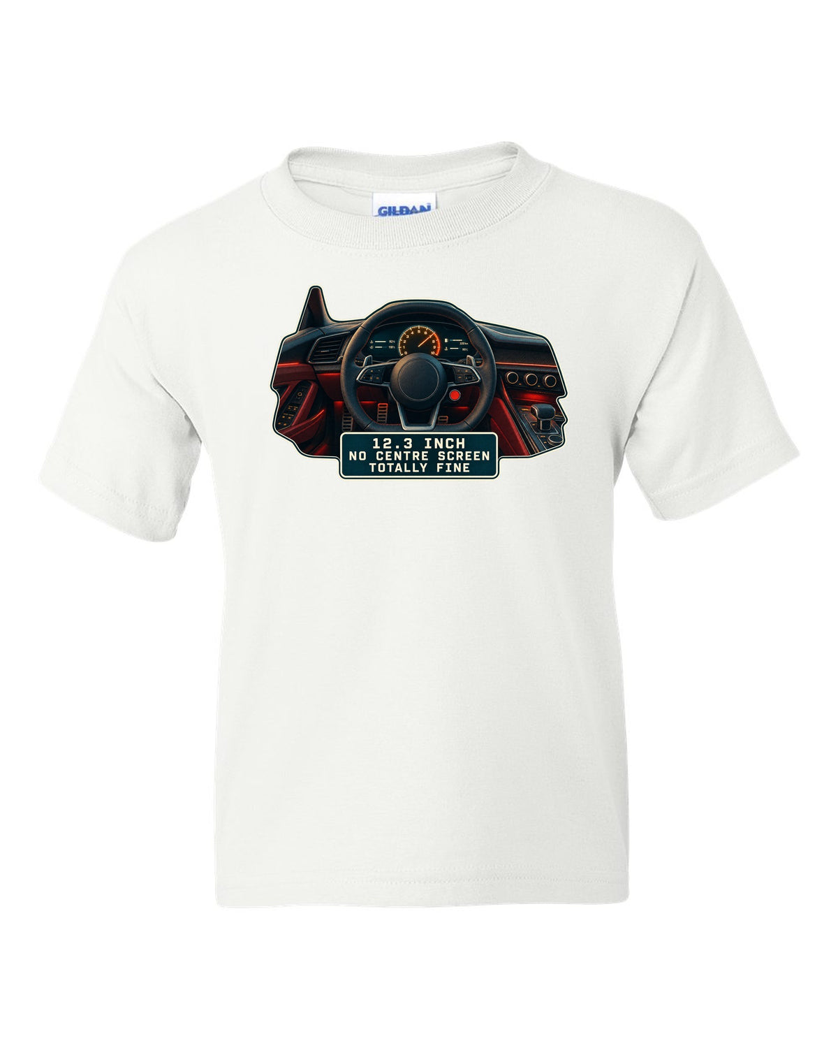 Audi R8 V10 Type 4S virtual cockpit digital gauge print design white kids tee front view with the design