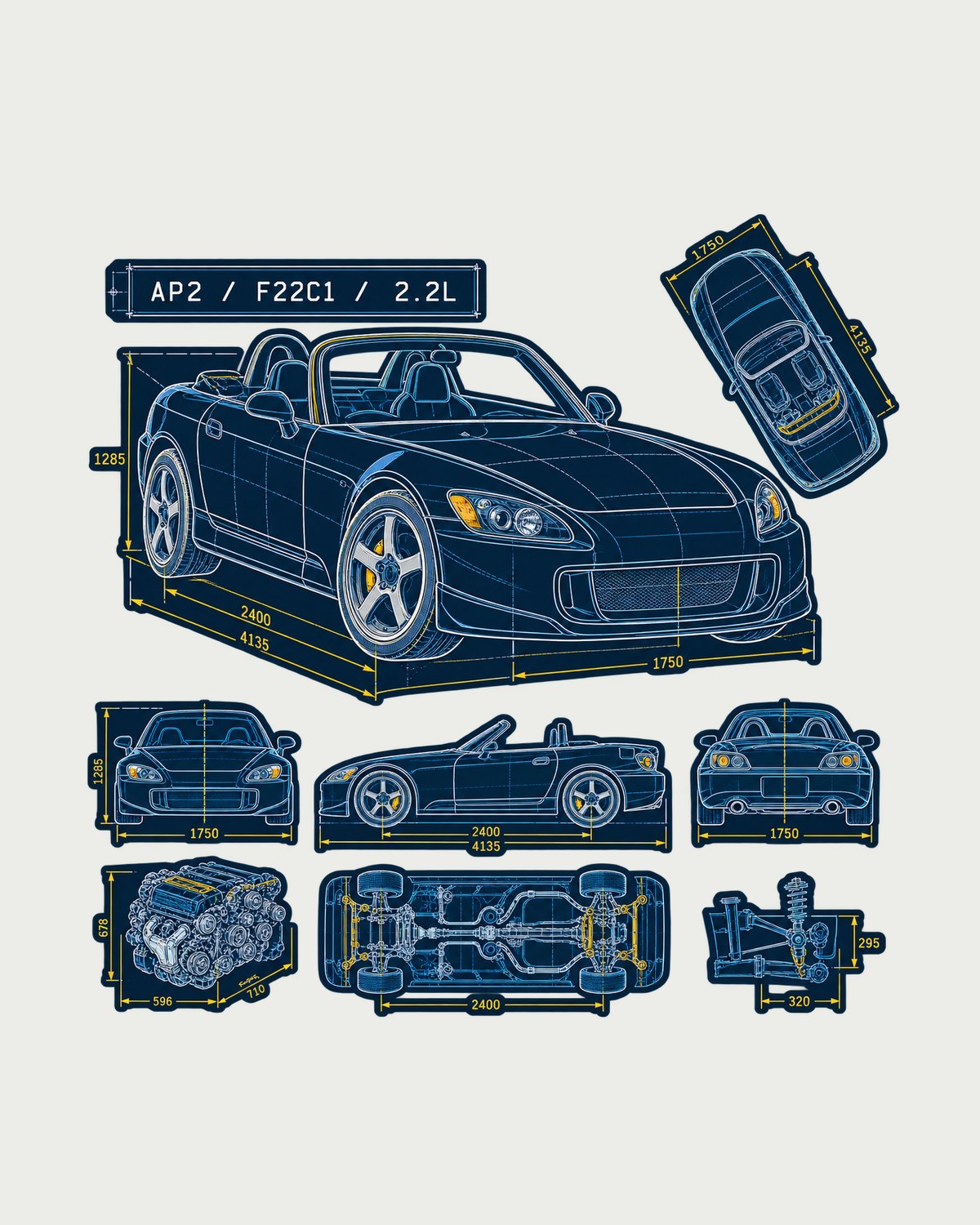 Honda S2000 AP2 Synthwave Redline Shirt, 8,200 RPM design only
