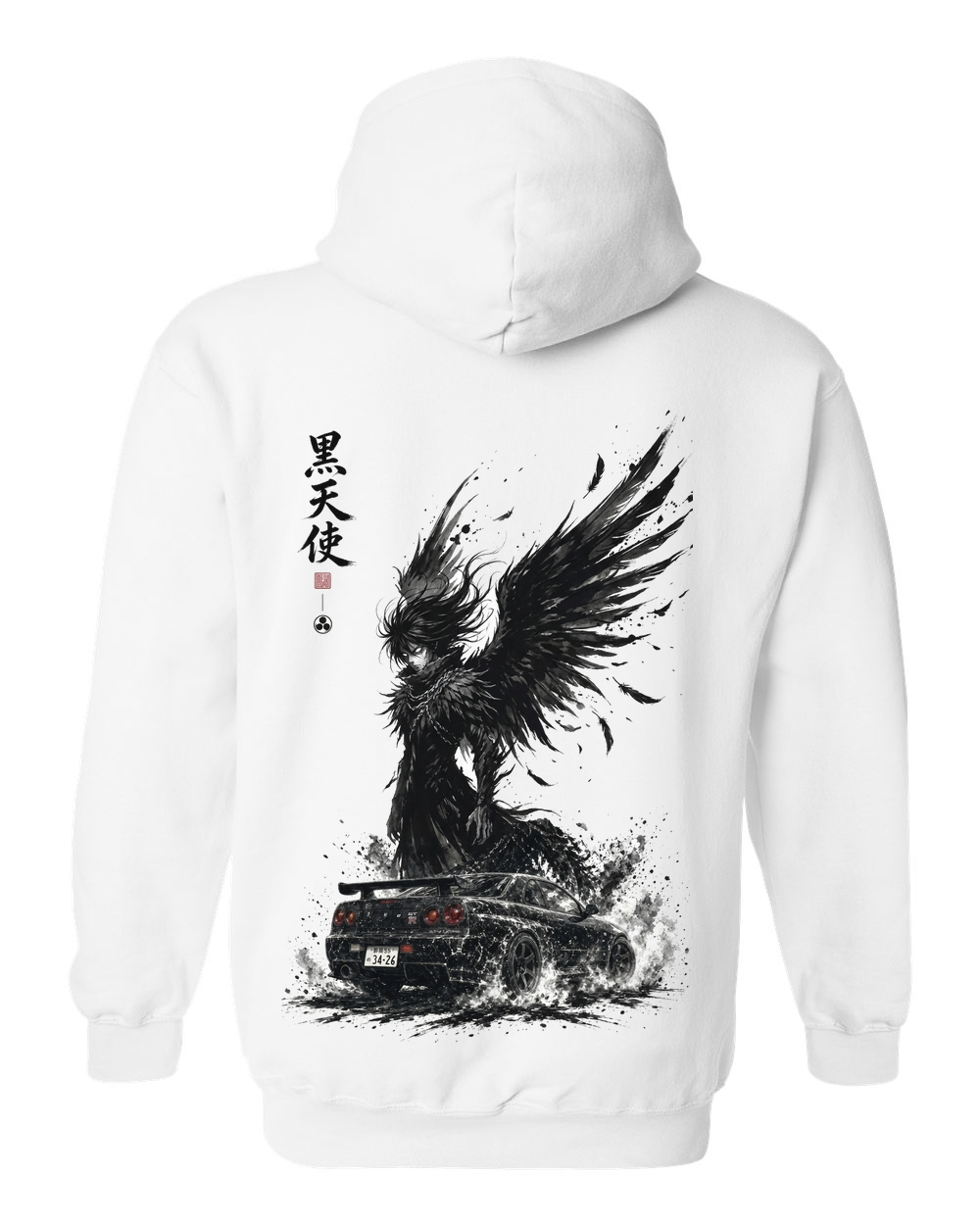 Kuro Tenshi Drift Hoodie white back full print from hem