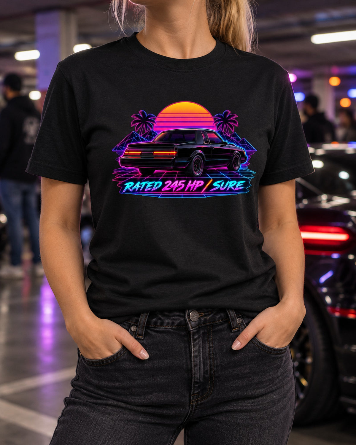 1987 Buick Grand National Synthwave Taillight Grid Shirt, Turbo T-Shirt Black worn hero