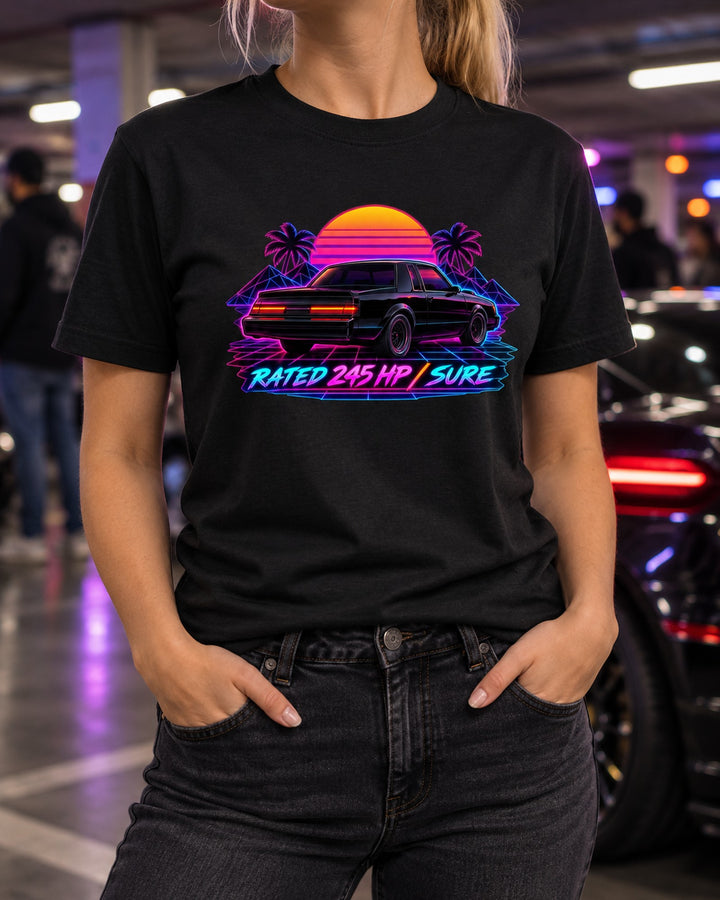 1987 Buick Grand National Synthwave Taillight Grid Shirt, Turbo T-Shirt Black worn hero