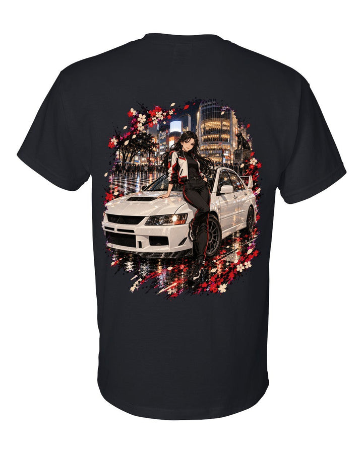 Mitsubishi Lancer Evo IX Anime Girl T-Shirt Black back