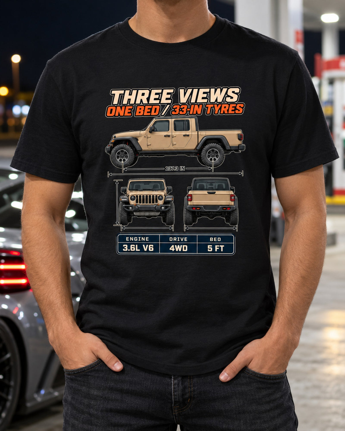 Jeep Gladiator Mojave Three-View Spec Table Shirt, 33-Inch Tires T-Shirt Black worn hero