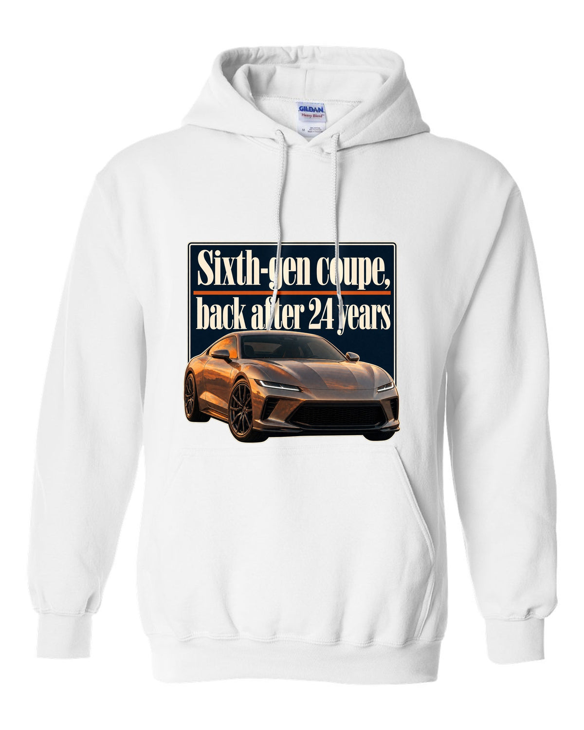 Honda Prelude 2026 sixth-gen editorial headline print white pull over hoodie front view with the design