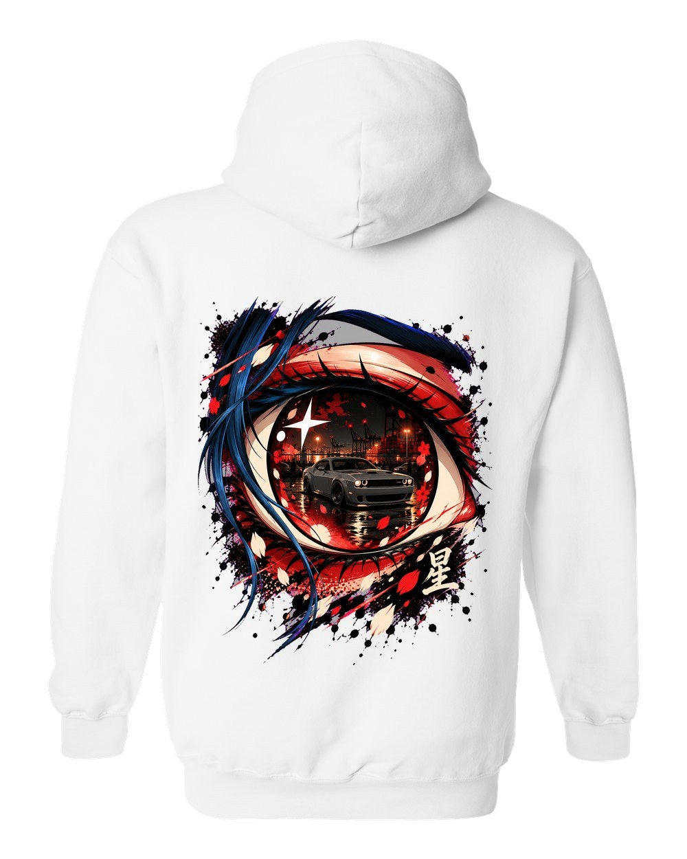 Dodge Challenger Hellcat Anime Girl Pull Over Hoodie White back