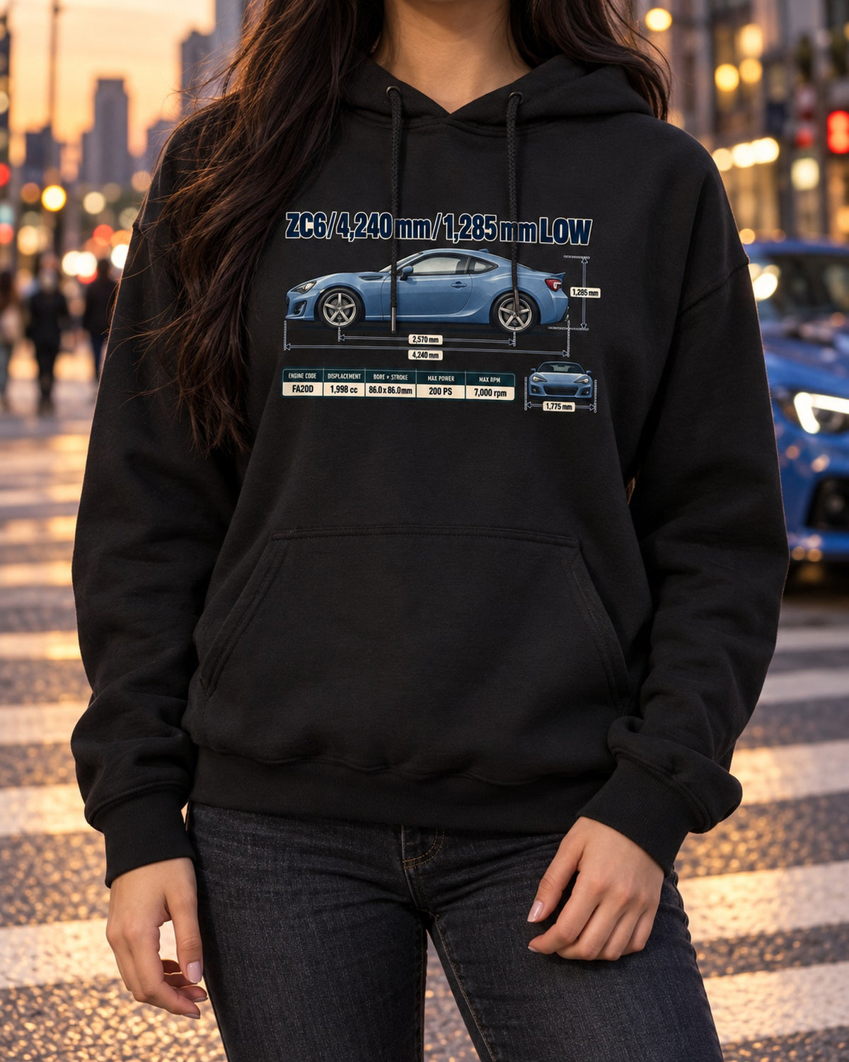 Subaru BRZ ZC6 Dimension Blueprint Shirt, Low-Slung Car Gift Pull Over Hoodie Black worn hero