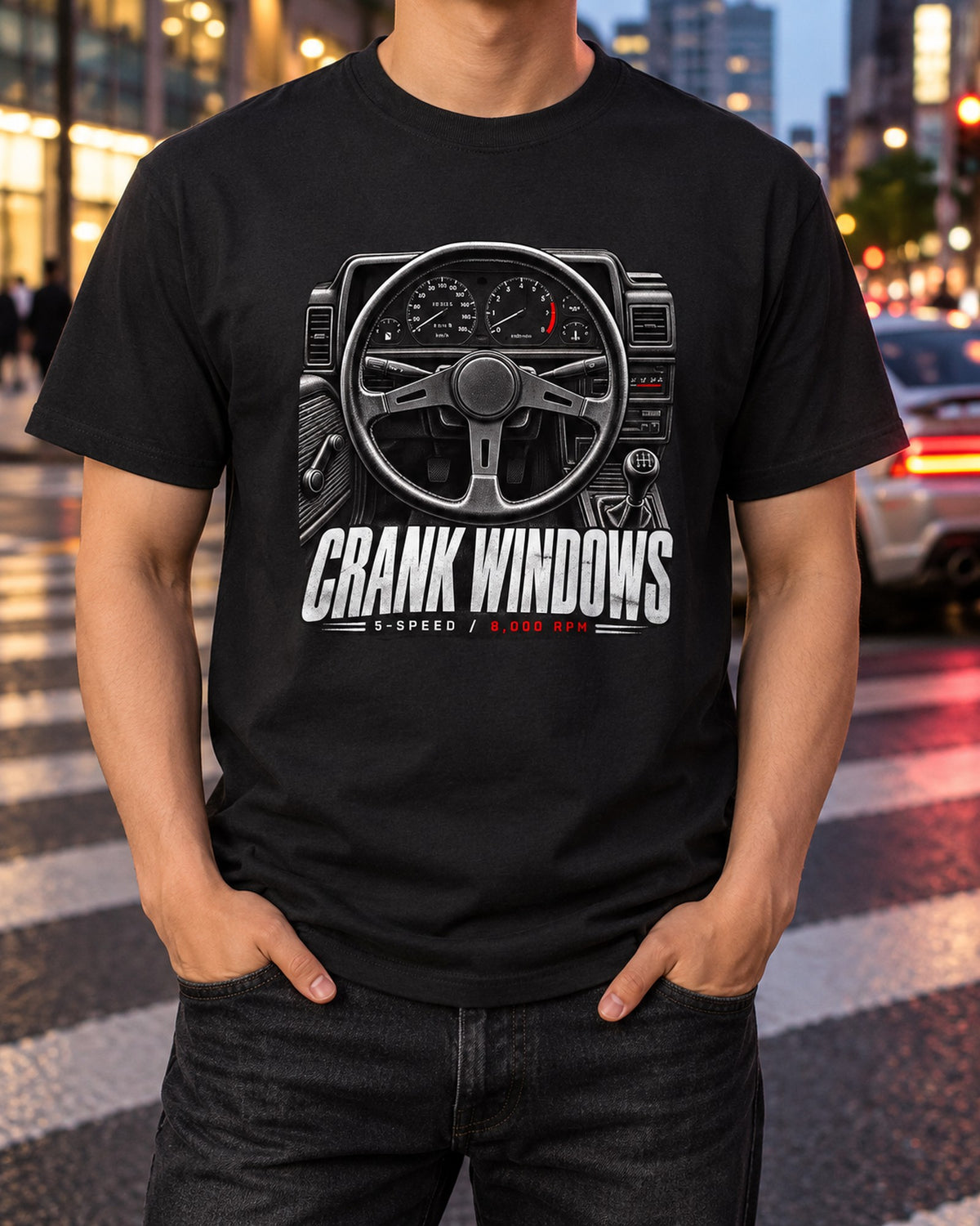 Toyota AE86 Interior Cockpit Shirt, Crank Windows 8,000 RPM T-Shirt Black worn hero